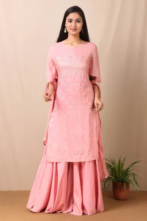 50Z417-RO Pink Upadda Silk with Satin Organza Sharara and Tabby Dupatta