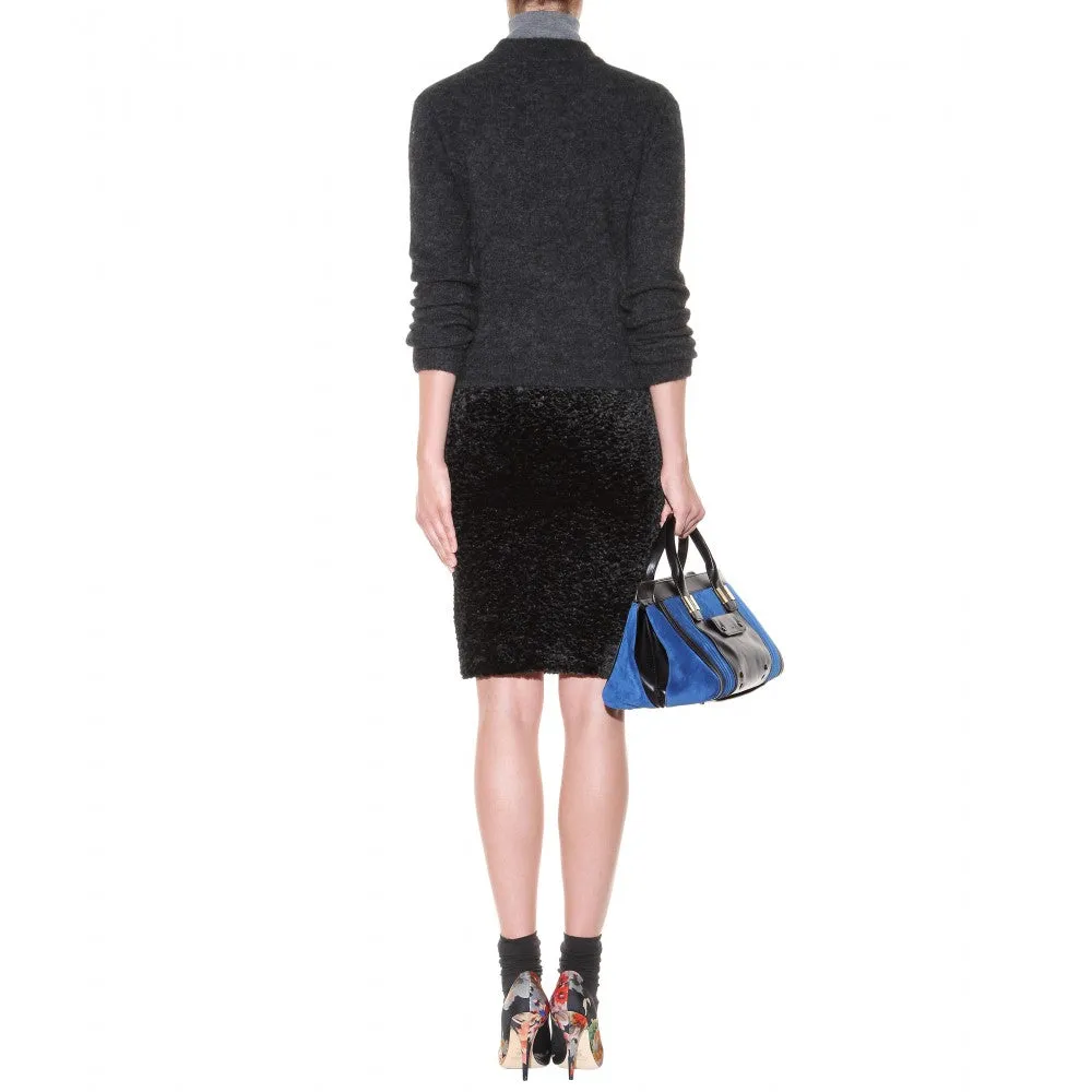 ACNE Faux Fur Black Pencil Skirt, SIZE 36, USA 6