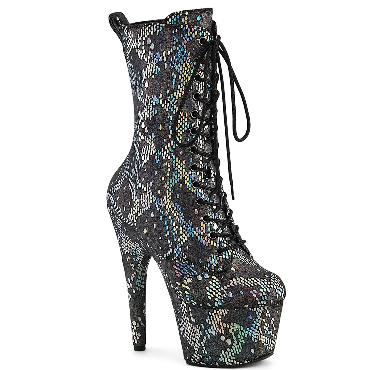ADORE-1040SPF Pleaser Silver Metallic Holo Snake Print Fabric Sexy Platform Shoes (Pole Dancing Heels)