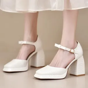 AMOZAE- - Elegant Square Toe Platform Pumps Women's Patent Leather