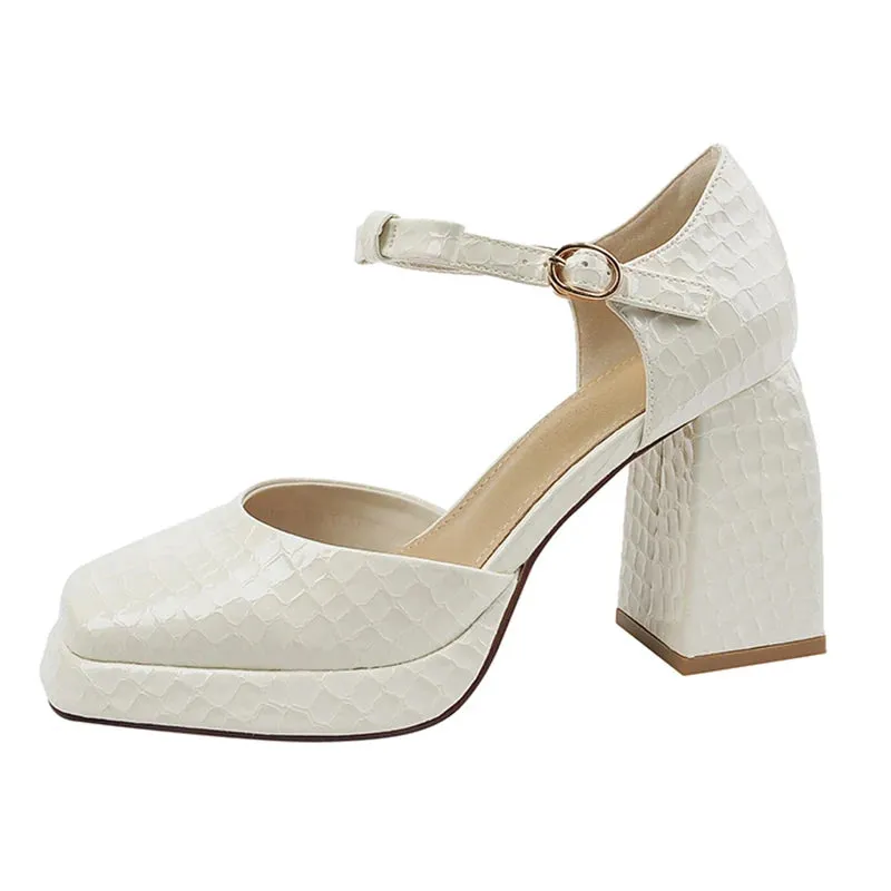 AMOZAE- - Elegant Square Toe Platform Pumps Women's Patent Leather