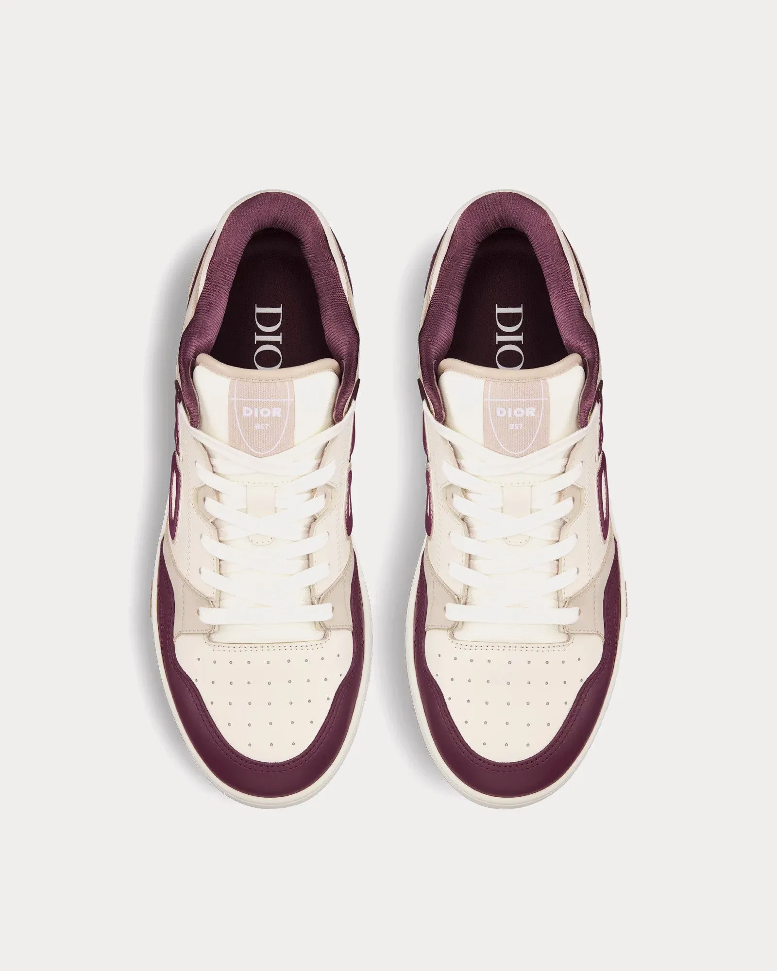 B57 Burgundy and Cream Smooth Calfskin with Beige Suede Low Top Sneakers