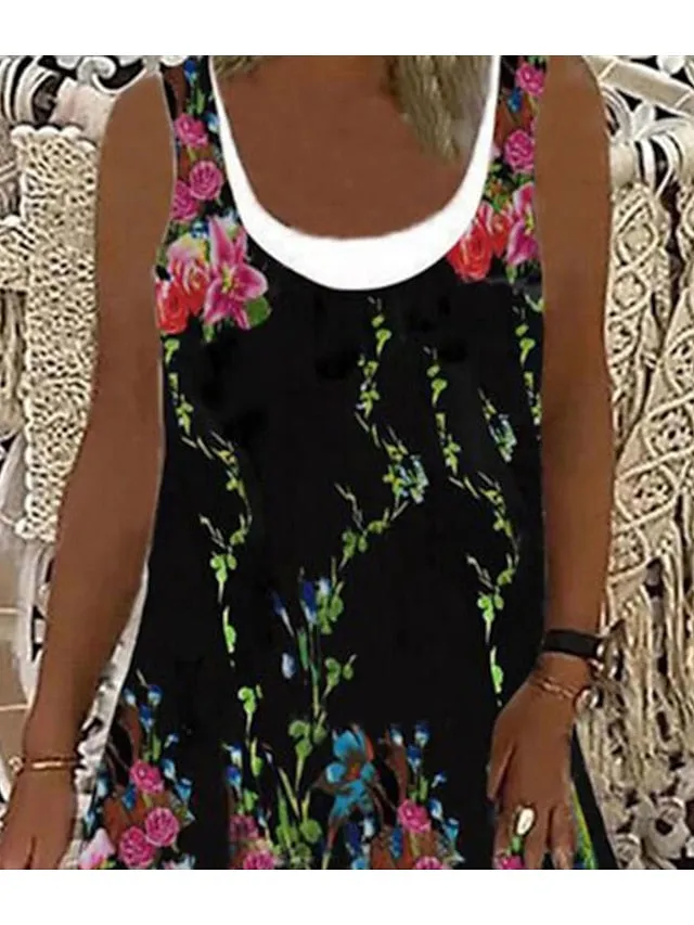 Casual Dress Midi Dress Red black Sleeveless Print Print Spring Summer Crew Neck Vacation Weekend  S M L XL XXL XXXL for Women