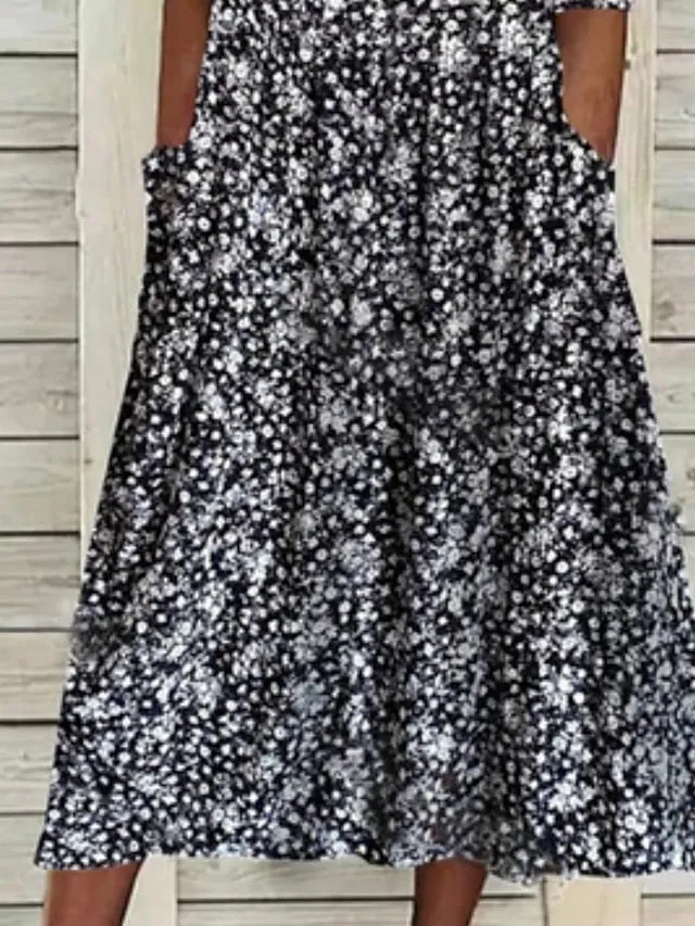 Casual Dress Sheath Dress Floral Dress Midi Dress Black Half Sleeve Floral Ruched Spring Summer V Neck Casual Weekend  S M L XL XXL 3XL for Women