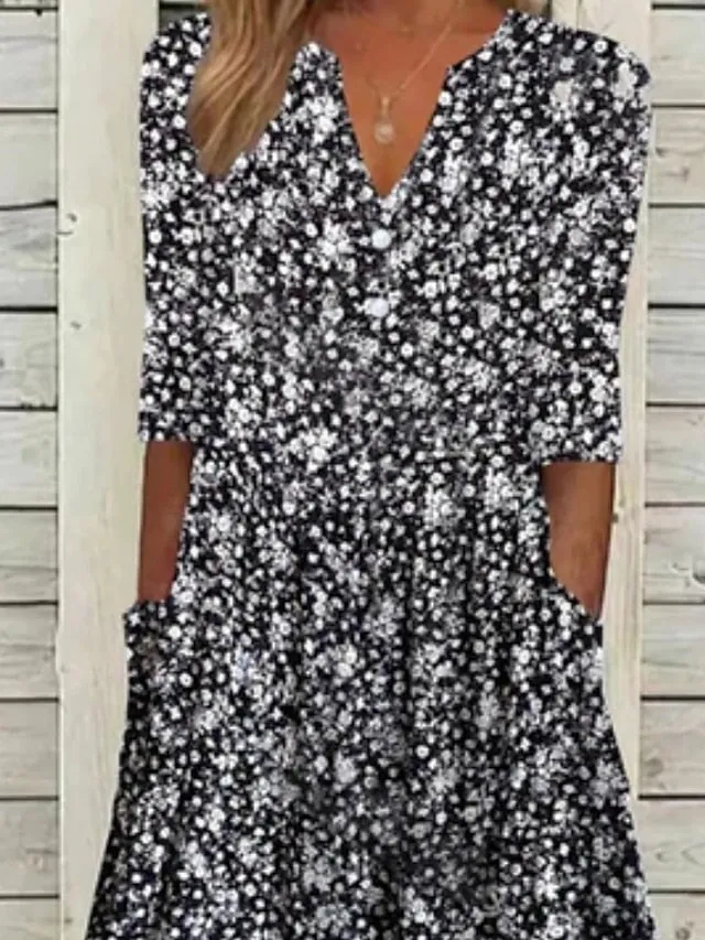 Casual Dress Sheath Dress Floral Dress Midi Dress Black Half Sleeve Floral Ruched Spring Summer V Neck Casual Weekend  S M L XL XXL 3XL for Women
