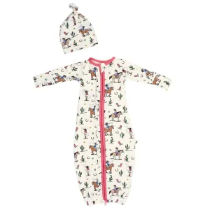 Dancing in My Boots Cowgirls Ruffle Newborn Gown & Knot Hat Set
