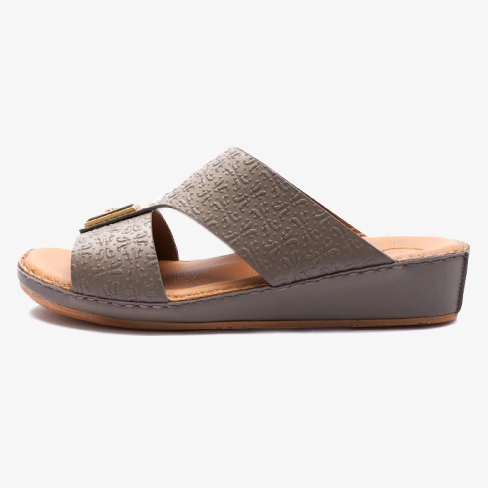 FARADA CLASSIC LEATHER EMBOSSED PATTERN ARABIC SANDALS EARTH