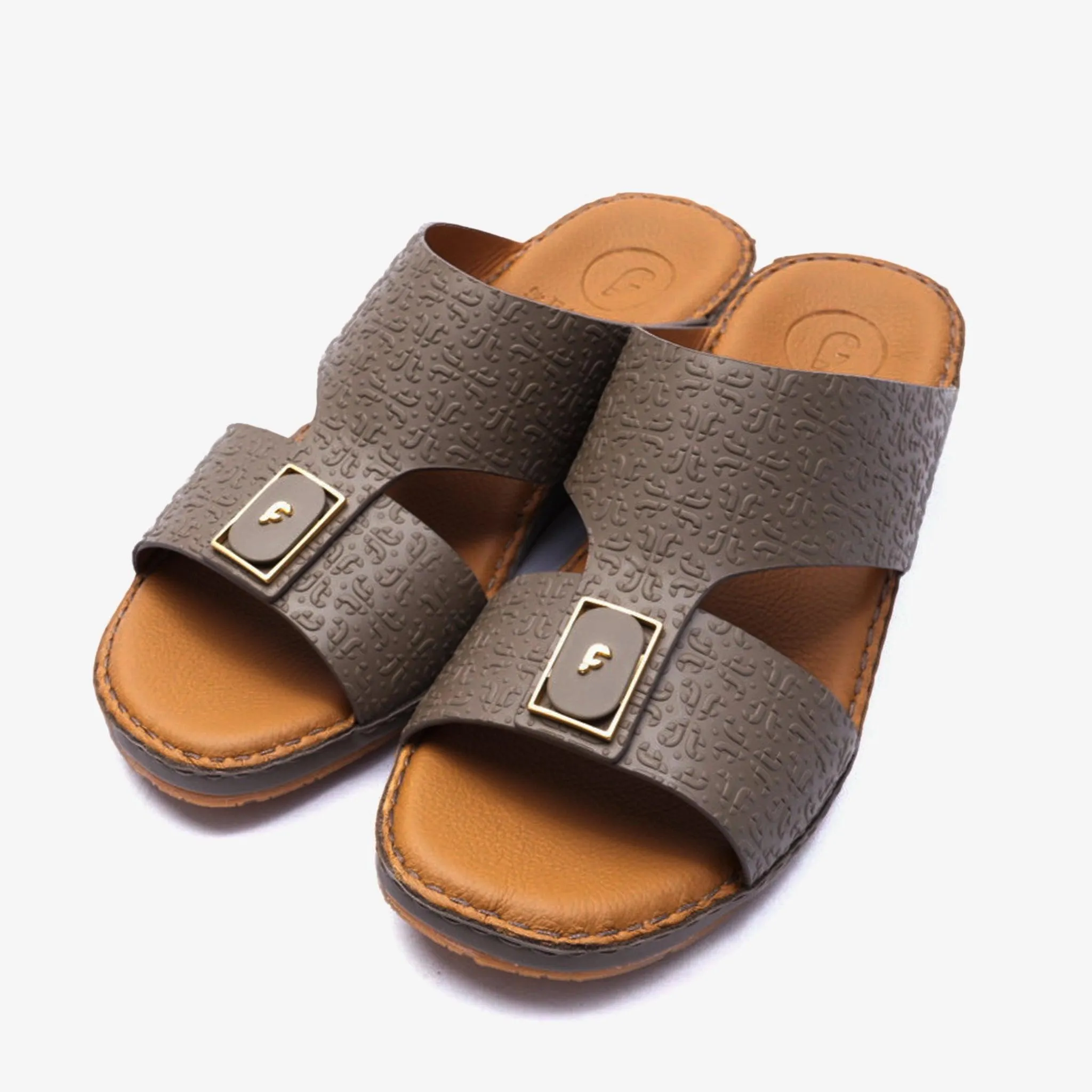 FARADA CLASSIC LEATHER EMBOSSED PATTERN ARABIC SANDALS EARTH
