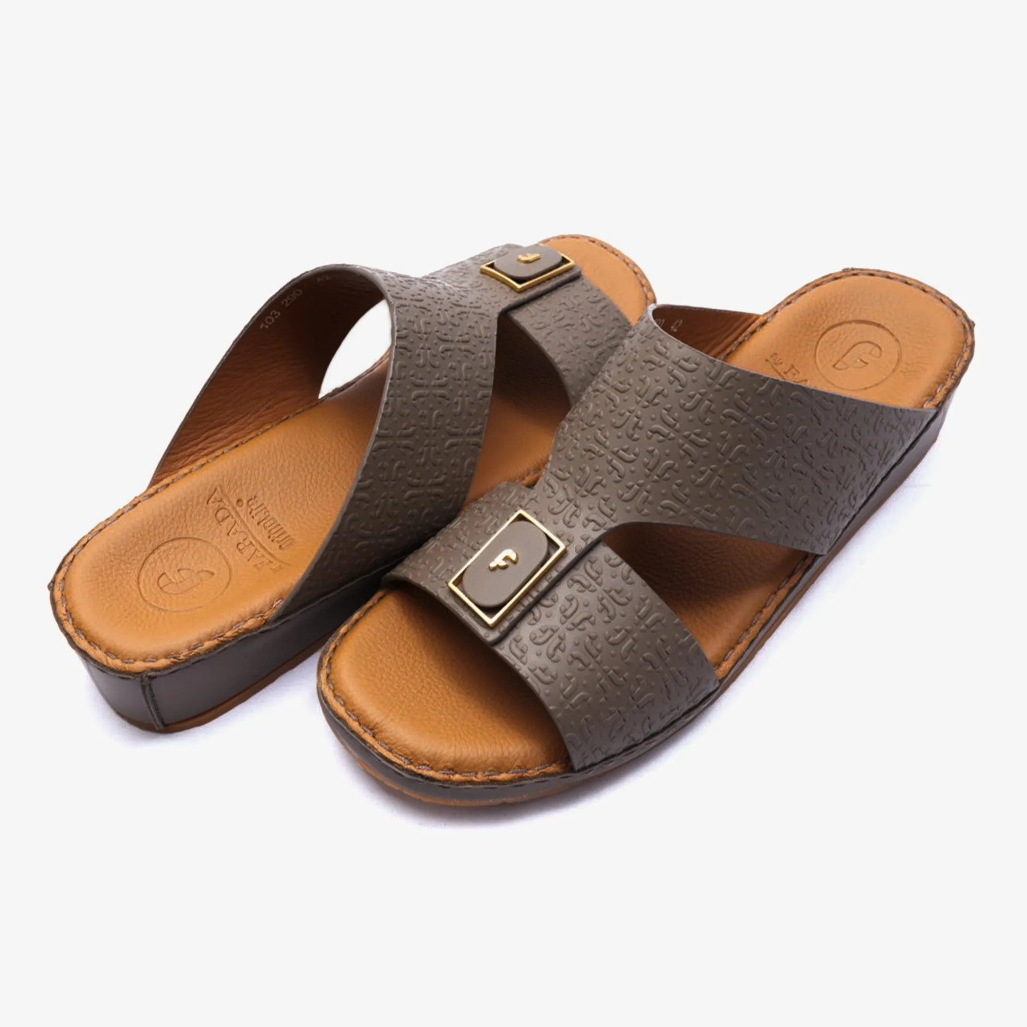 FARADA CLASSIC LEATHER EMBOSSED PATTERN ARABIC SANDALS EARTH