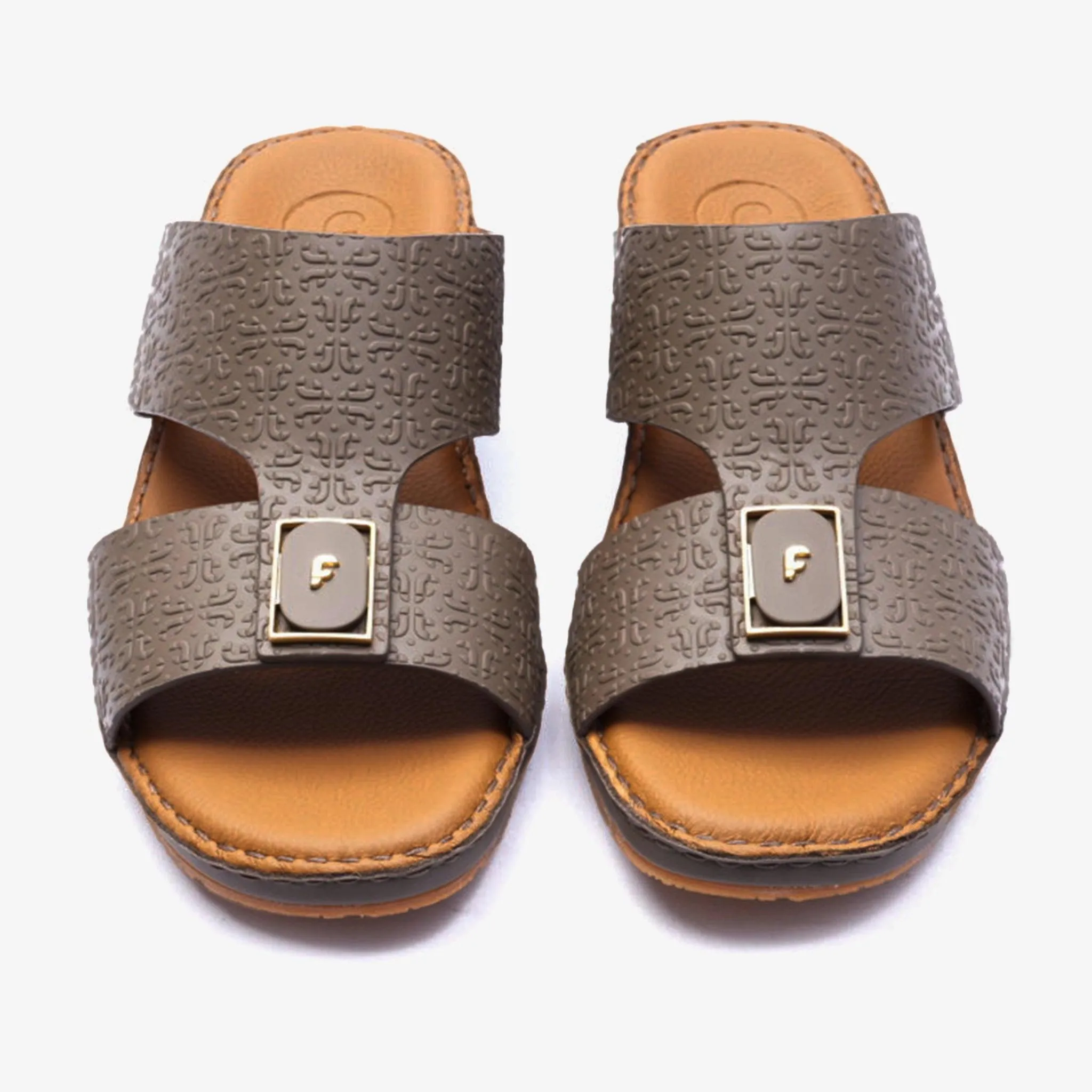 FARADA CLASSIC LEATHER EMBOSSED PATTERN ARABIC SANDALS EARTH