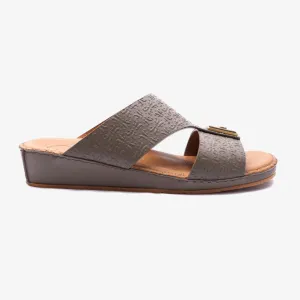 FARADA CLASSIC LEATHER EMBOSSED PATTERN ARABIC SANDALS EARTH