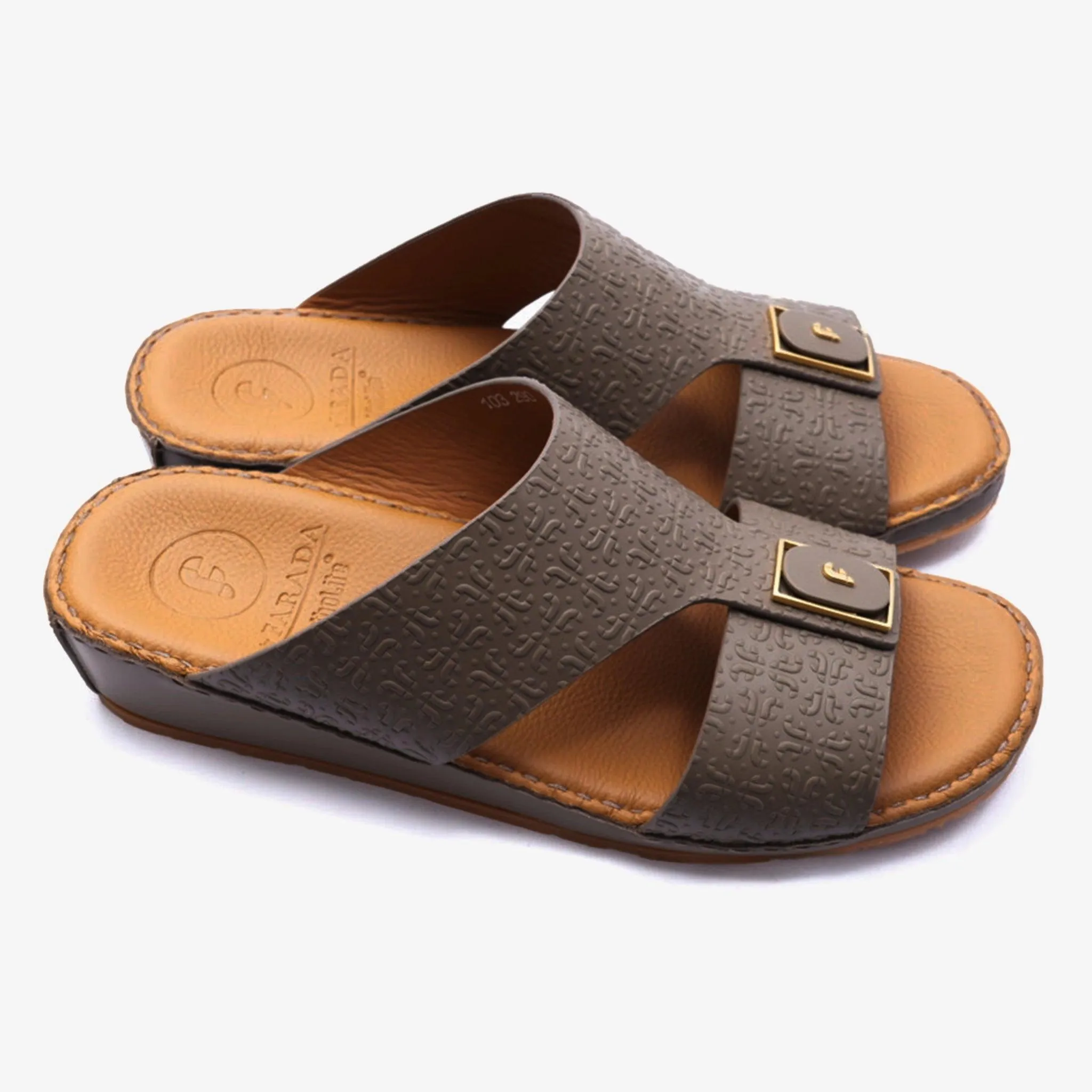 FARADA CLASSIC LEATHER EMBOSSED PATTERN ARABIC SANDALS EARTH