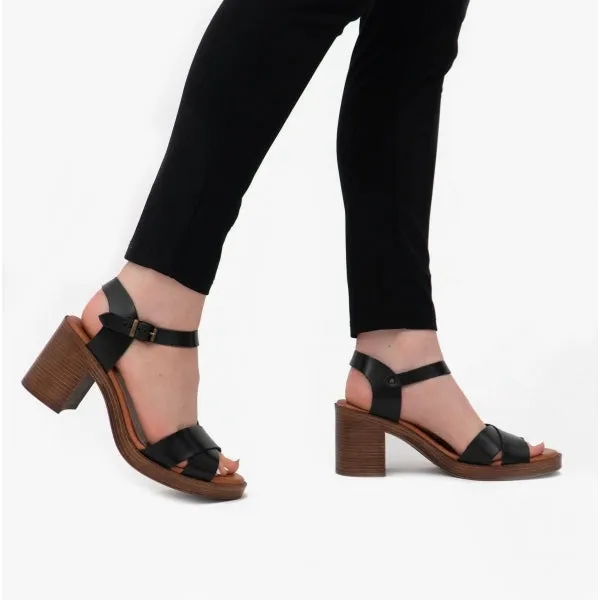 GEORGIA Ladies Leather Heeled Sandals Black