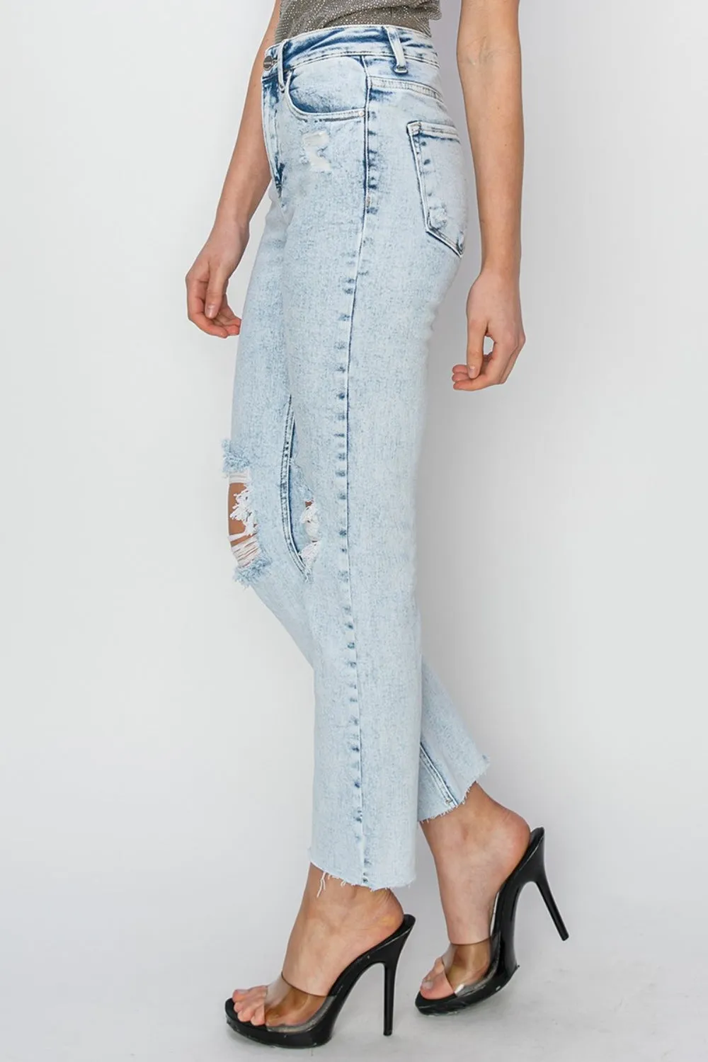 Hazel Blues® |  RISEN High Rise Distressed Ankle Jeans