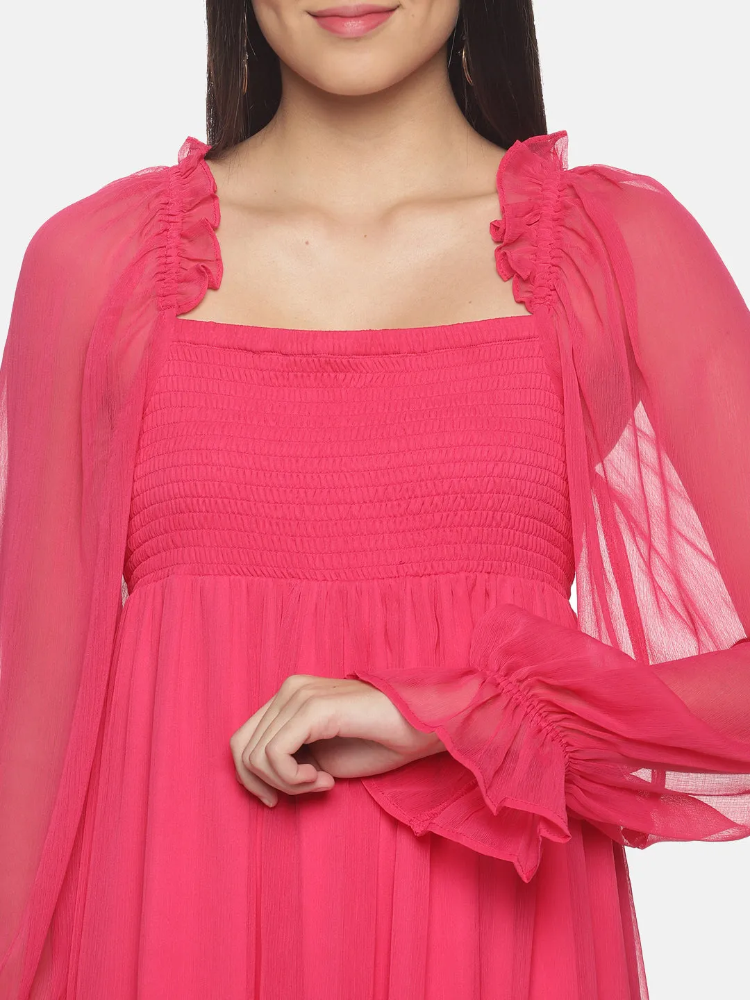 IS.U Solid Balloon Sleeve Midaxi Dress