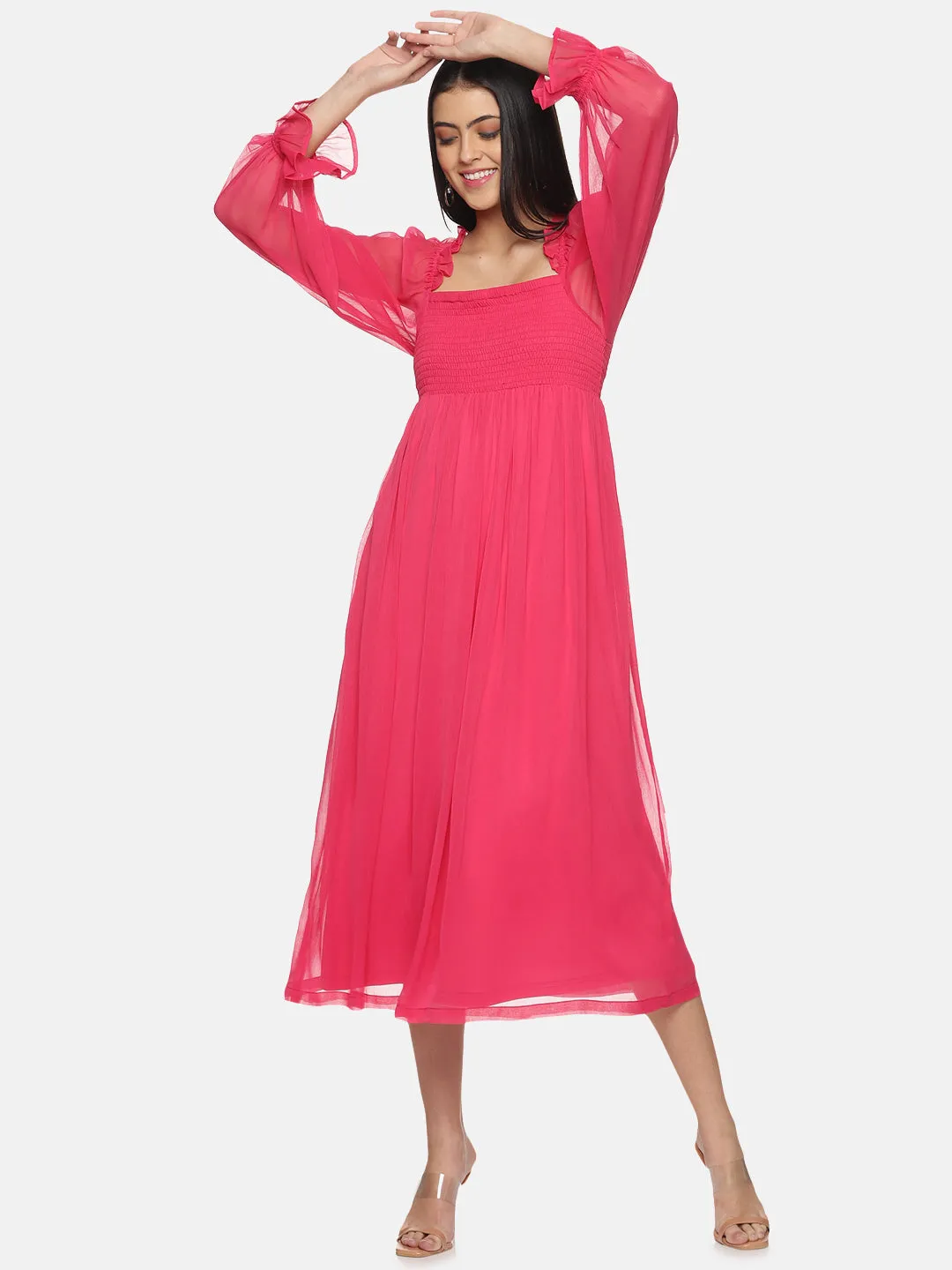 IS.U Solid Balloon Sleeve Midaxi Dress