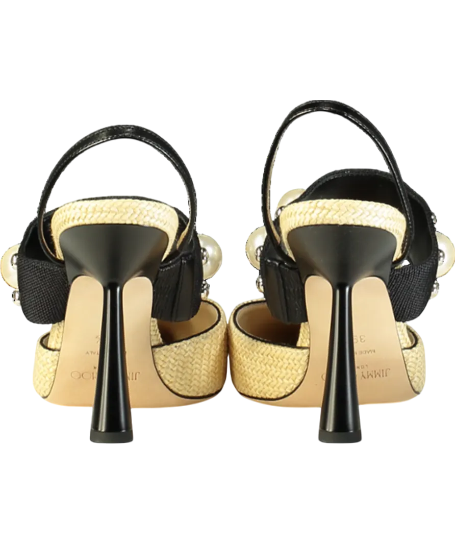 Jimmy Choo Natural raffia Breslin 100mm Pearl detail Singback Pumps UK 6.5 EU 39.5 