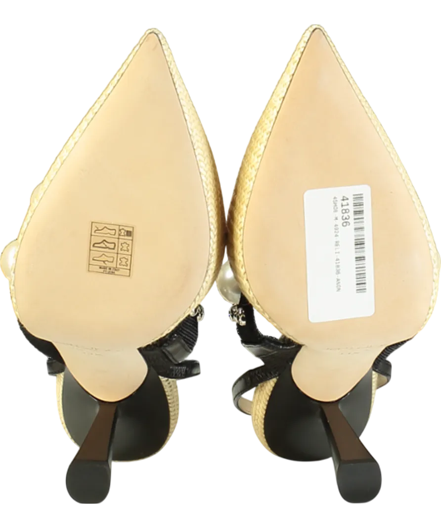 Jimmy Choo Natural raffia Breslin 100mm Pearl detail Singback Pumps UK 6.5 EU 39.5 