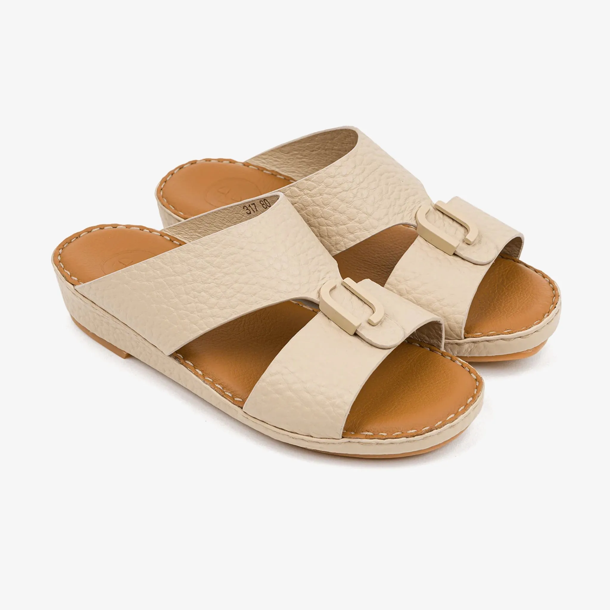 KIDS TIMELESS UNLINED HAMMERED DAVINCI ARABIC SANDALS BEIGE