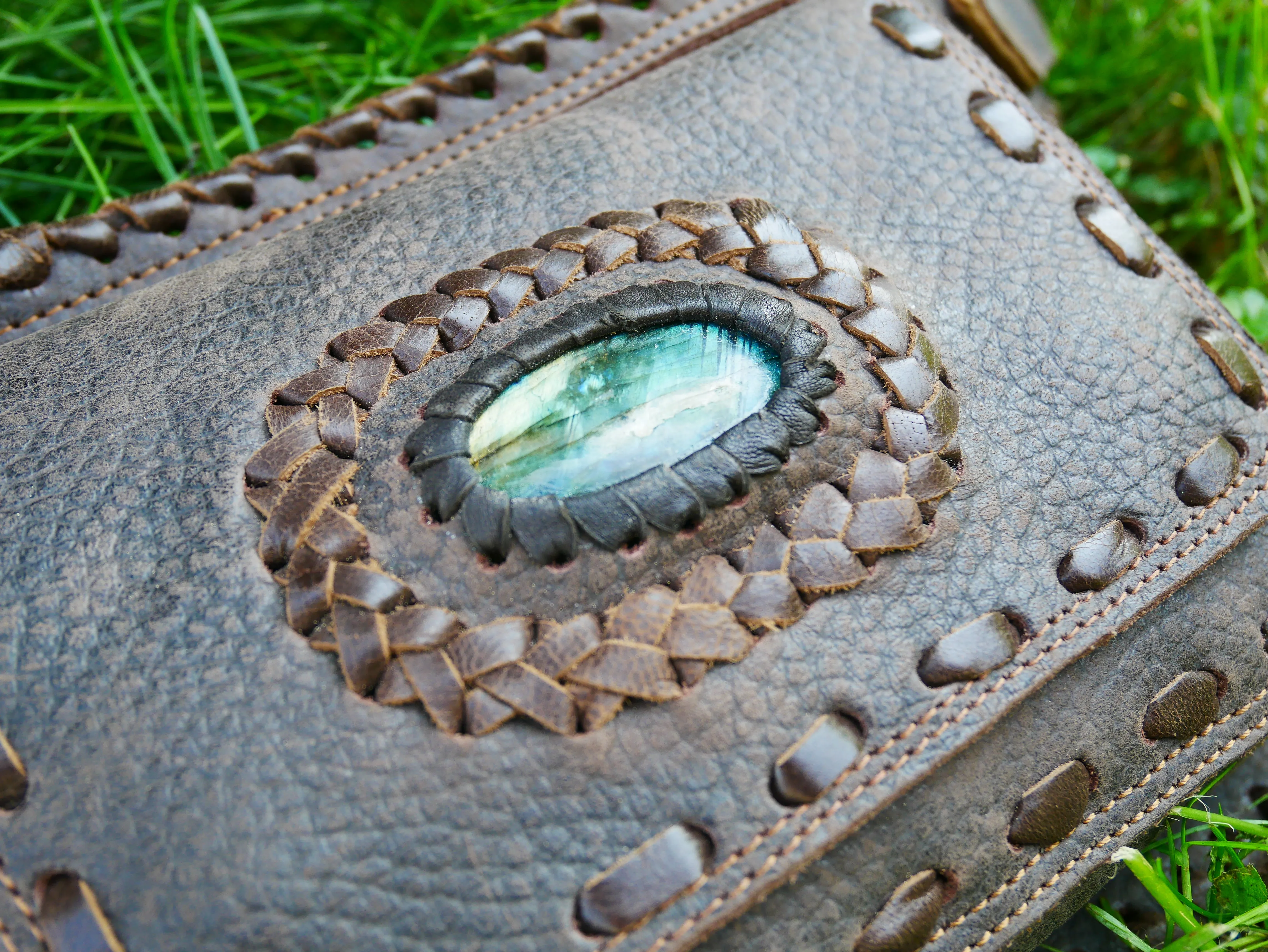 Leather belt bag - waist bag with Labradorite stone perfect for your next festival
