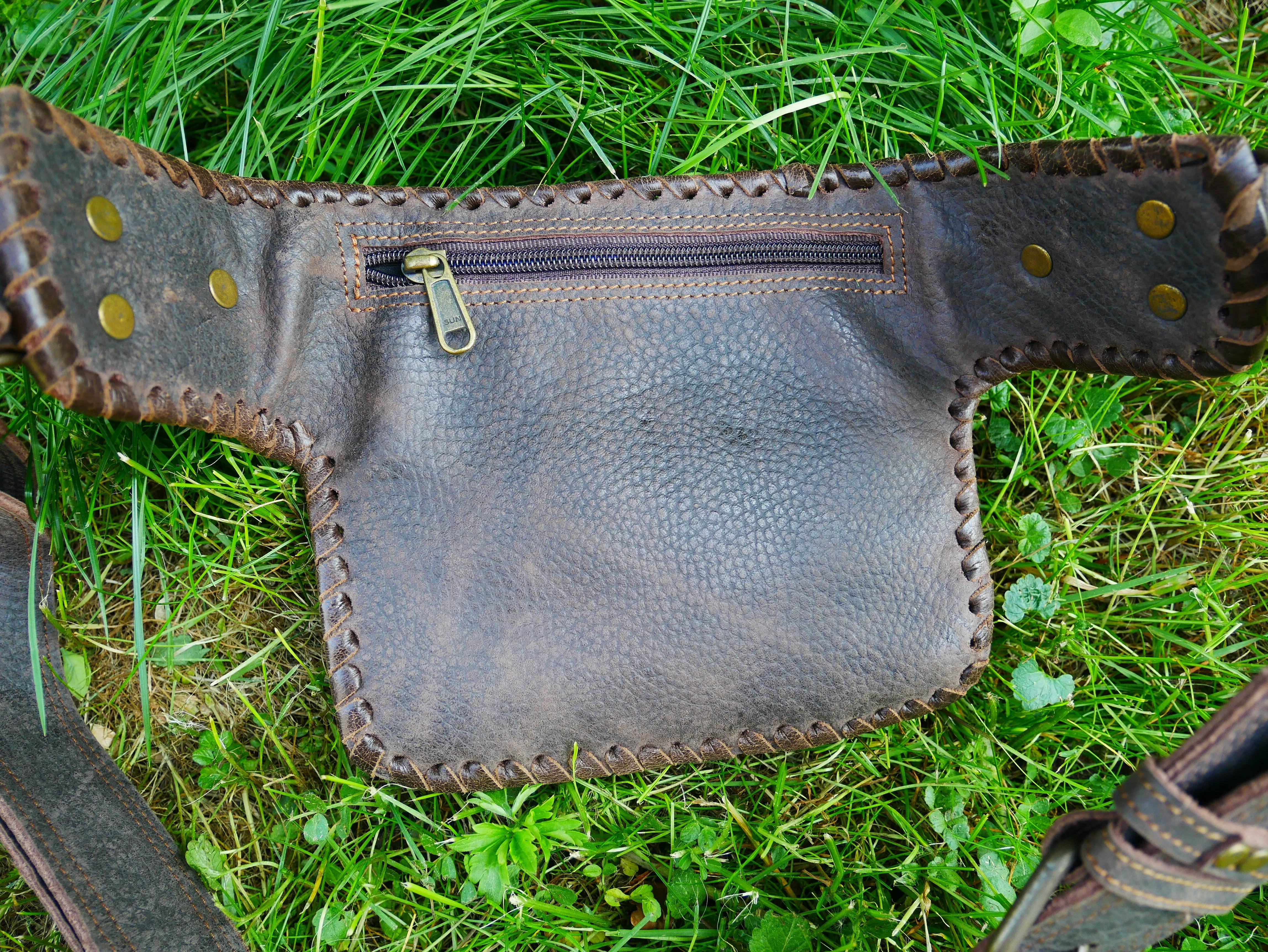 Leather belt bag - waist bag with Labradorite stone perfect for your next festival