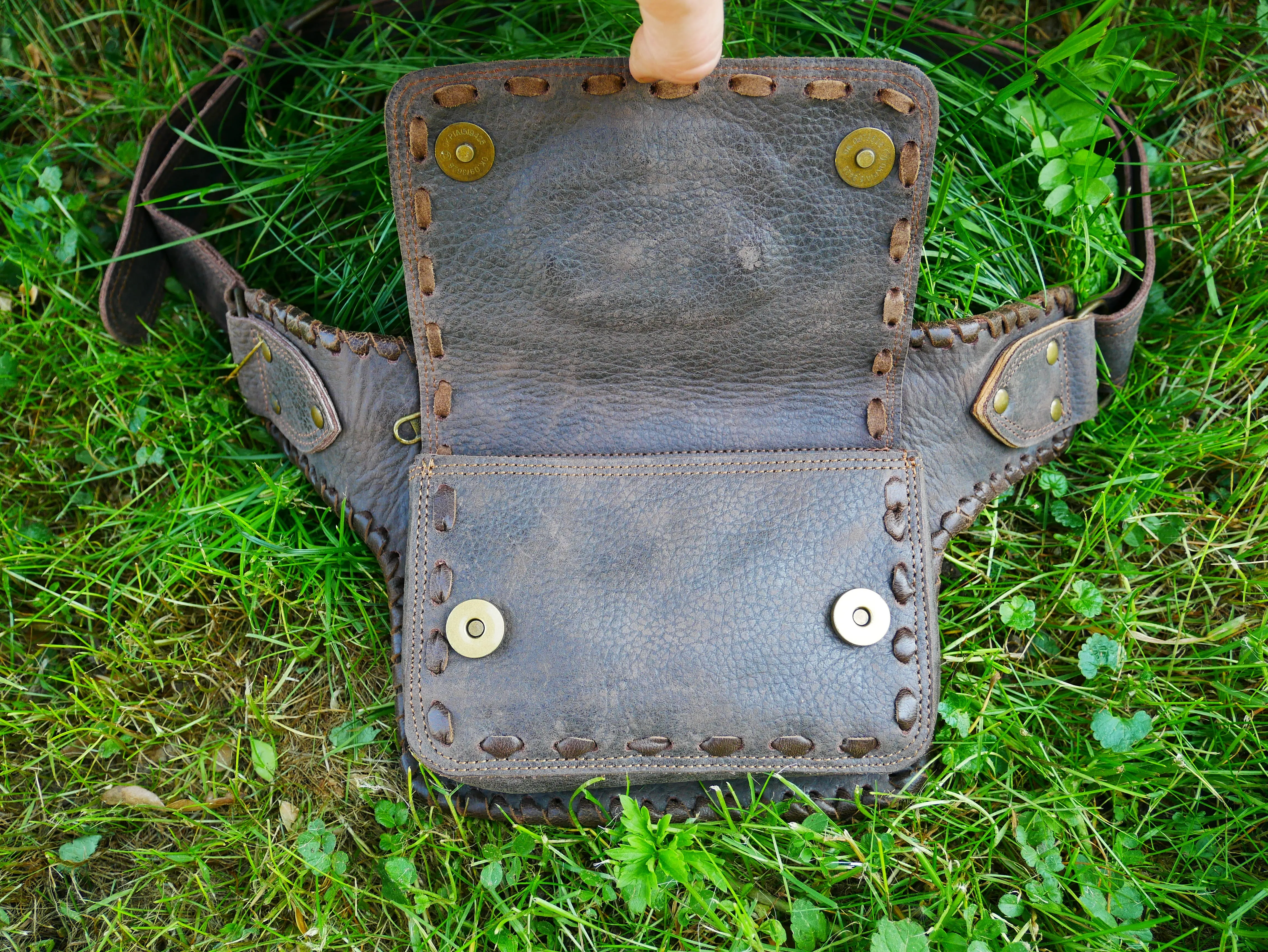 Leather belt bag - waist bag with Labradorite stone perfect for your next festival