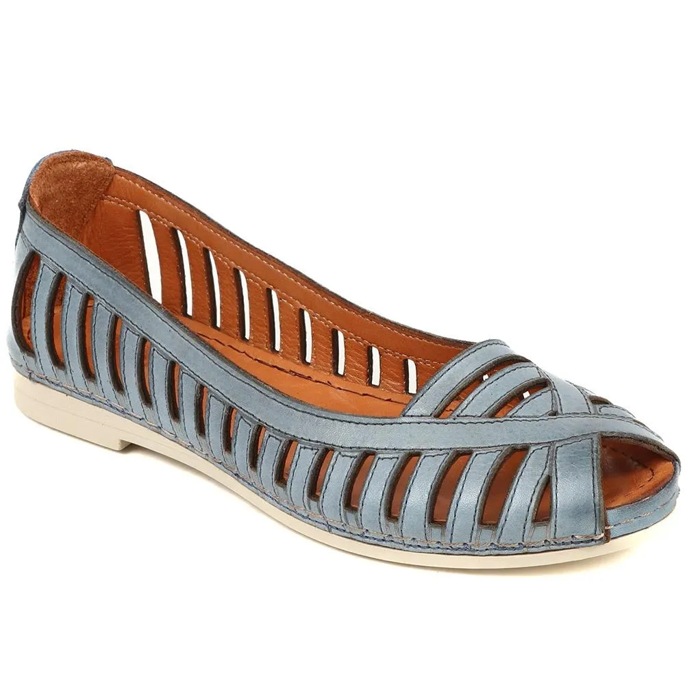 Leather Open-Toe Ballet Flats - KARY39019 / 325 502