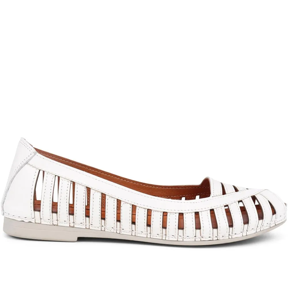 Leather Open-Toe Ballet Flats - KARY39019 / 325 502