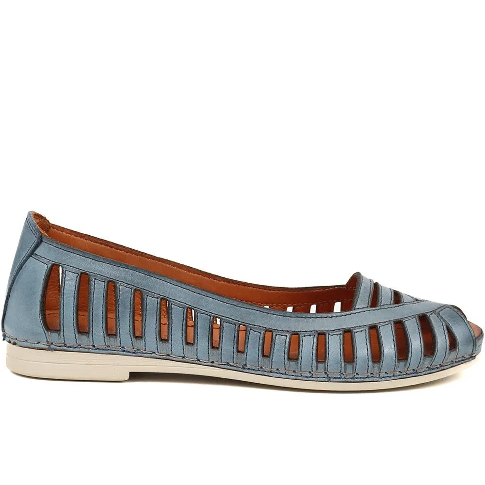 Leather Open-Toe Ballet Flats - KARY39019 / 325 502