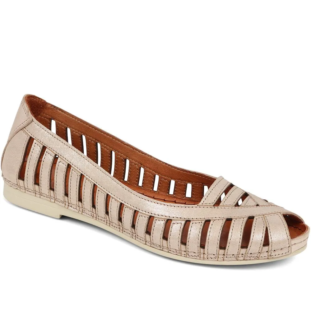 Leather Open-Toe Ballet Flats - KARY39019 / 325 502