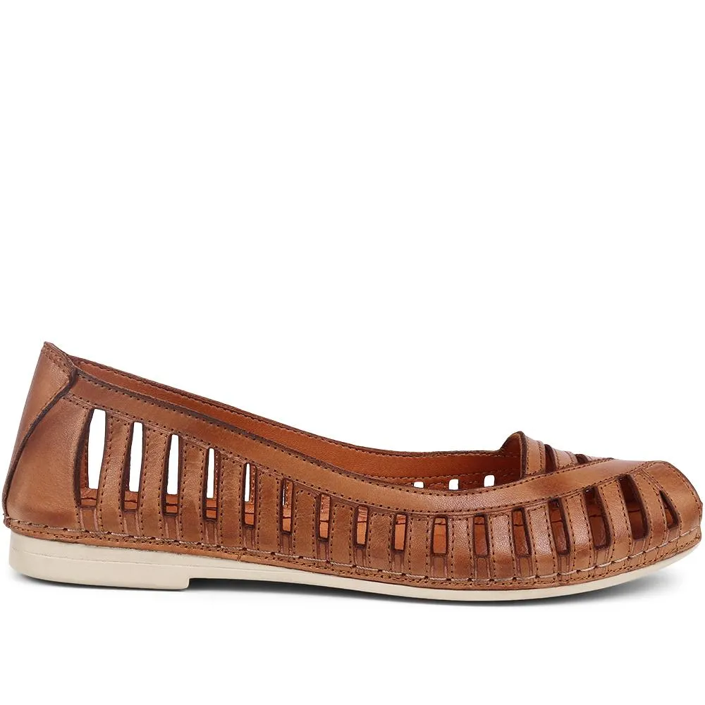 Leather Open-Toe Ballet Flats - KARY39019 / 325 502
