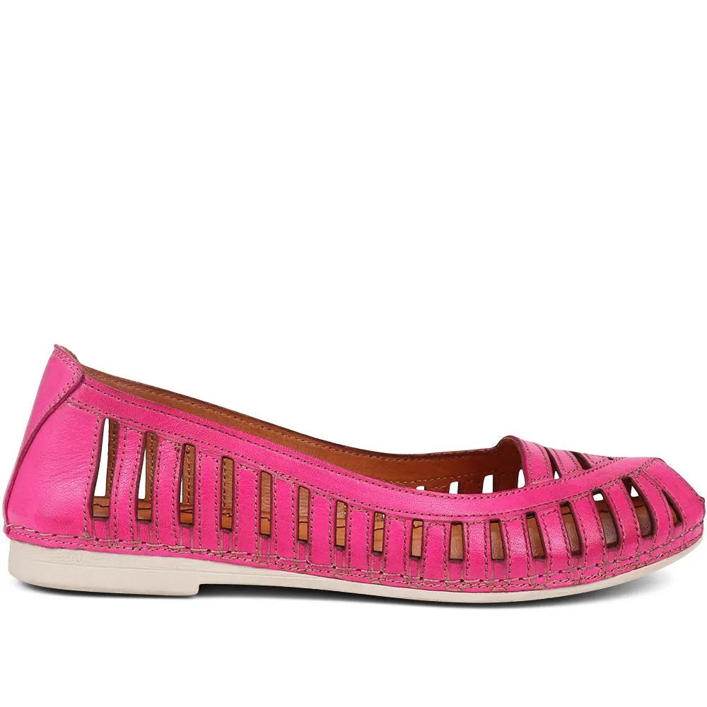 Leather Open-Toe Ballet Flats - KARY39019 / 325 502