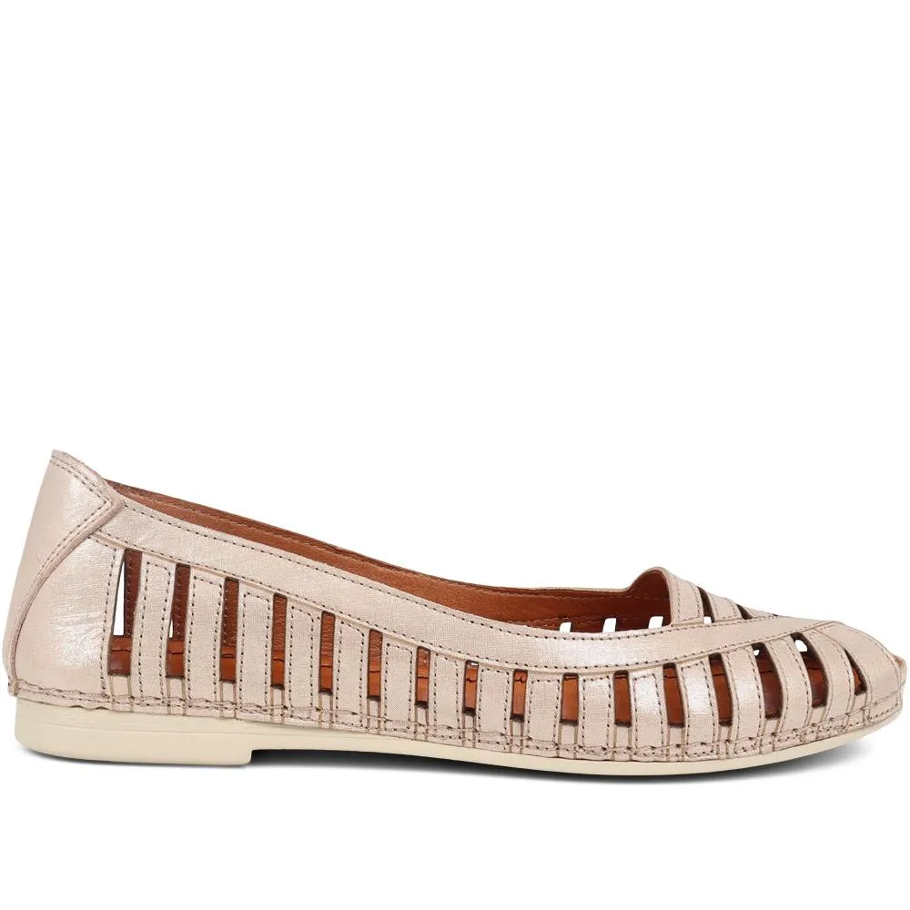 Leather Open-Toe Ballet Flats - KARY39019 / 325 502