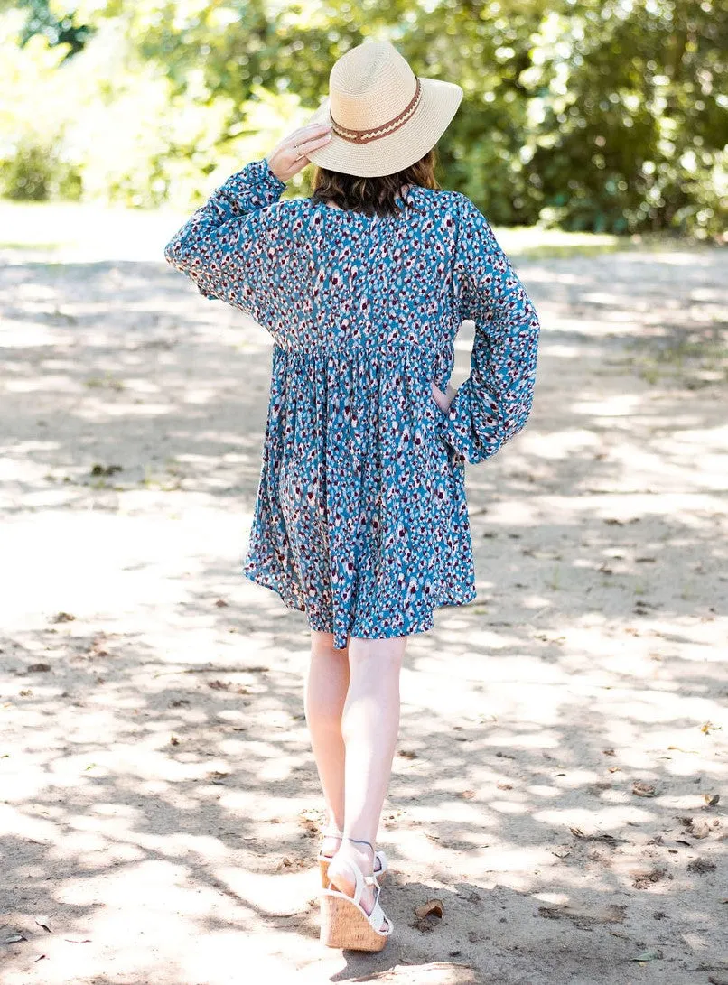 Long Sleeve Animal Print Babydoll Dress by Umgee Clothing