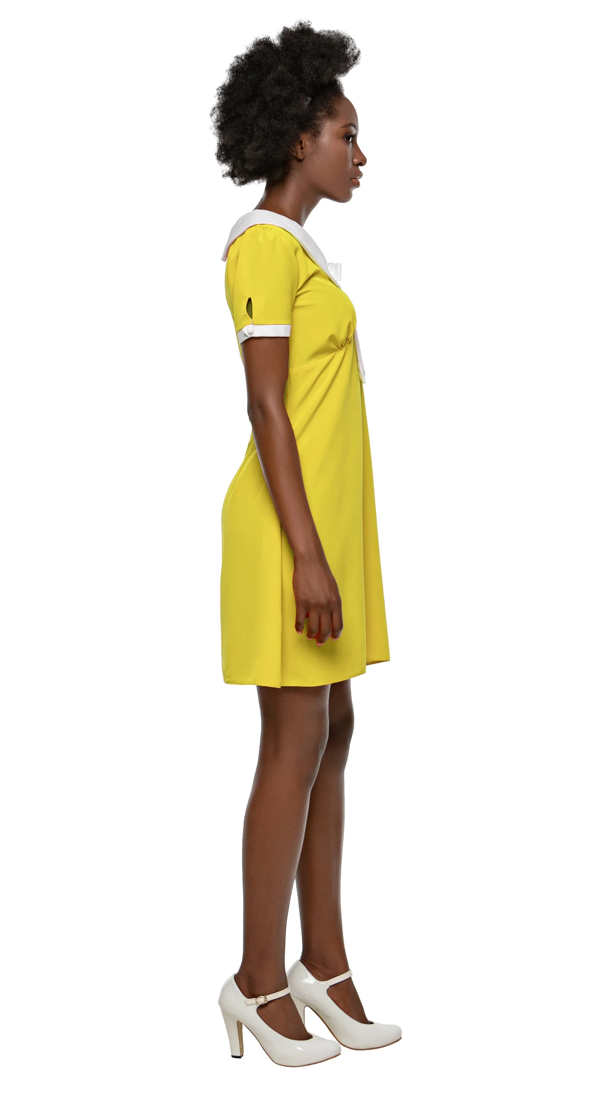MARMALADE 60s Style Dress with Collar and Bow in Yellow: SIZE S