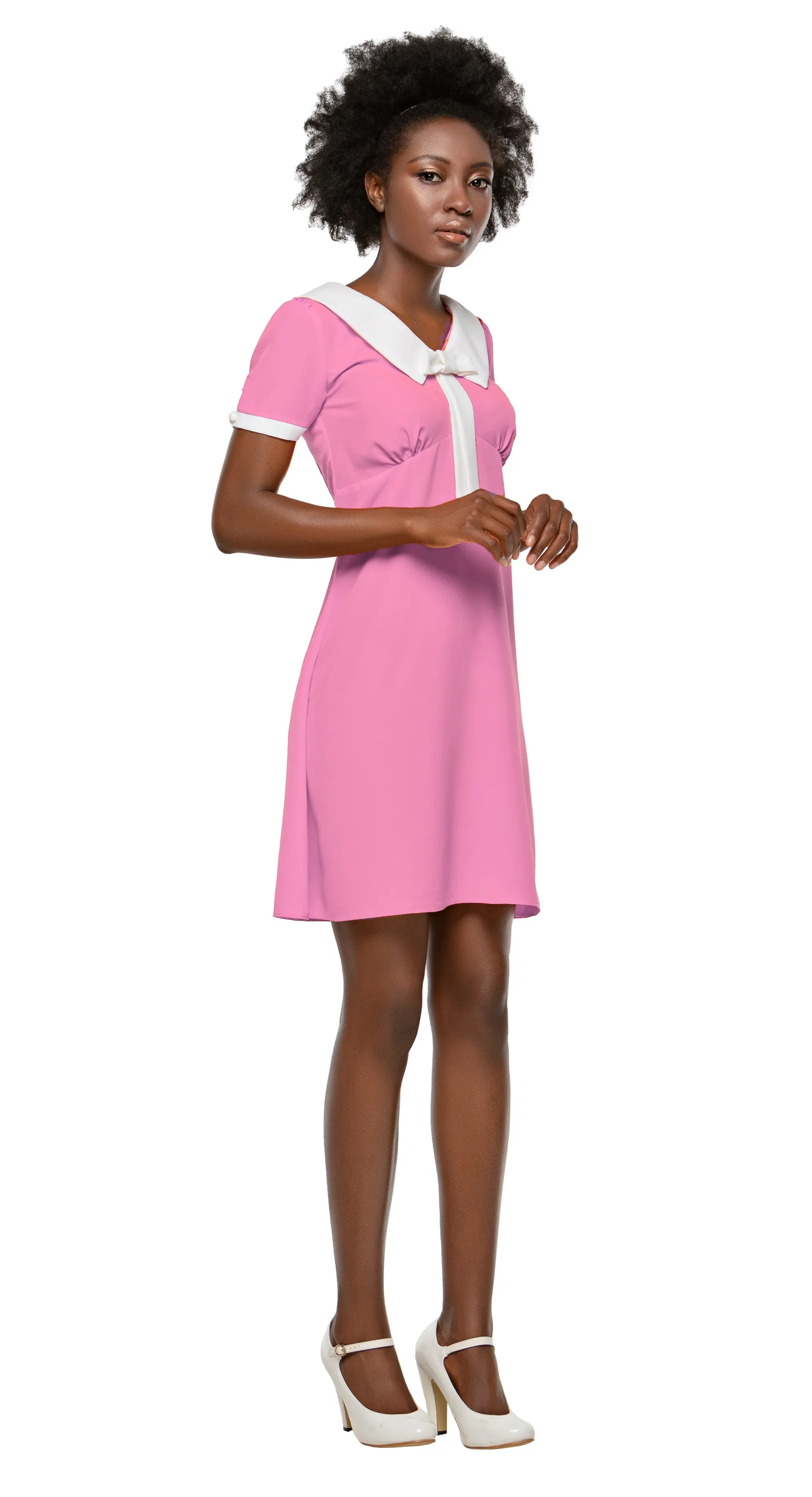 MARMALADE 60s Style Dress with Collar and Bow in Yellow: SIZE S