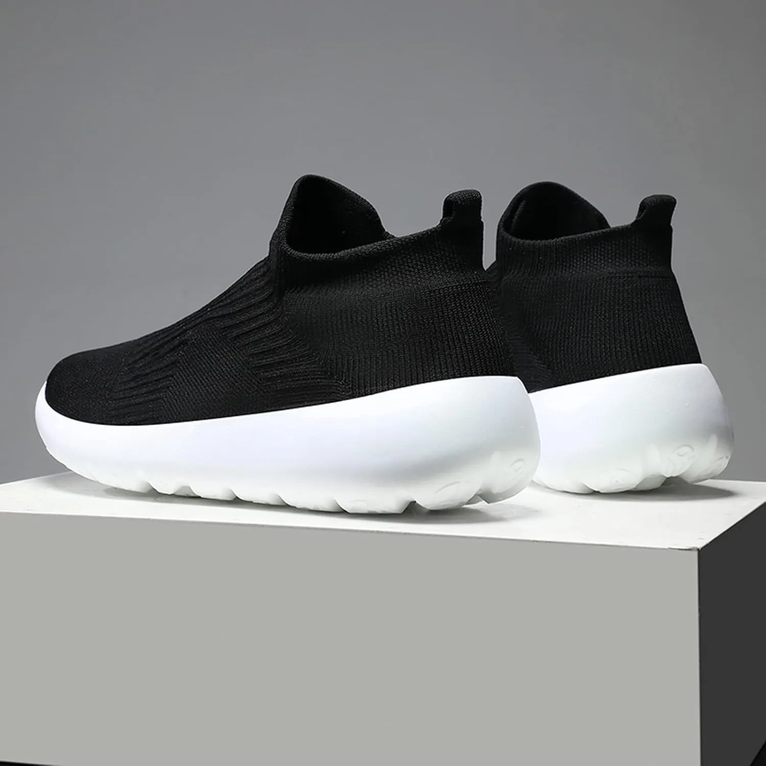 Men's High Top Sock Shoes Summer Mesh Breathable Sneakers Comfortable Solid Slip On Sneakers Labor Work Shoes