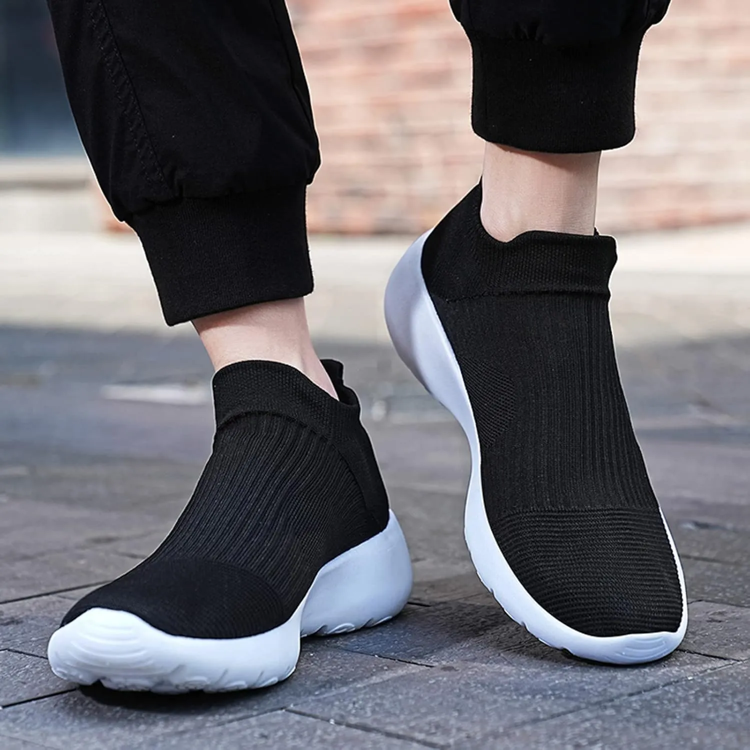 Men's High Top Sock Shoes Summer Mesh Breathable Sneakers Comfortable Solid Slip On Sneakers Labor Work Shoes