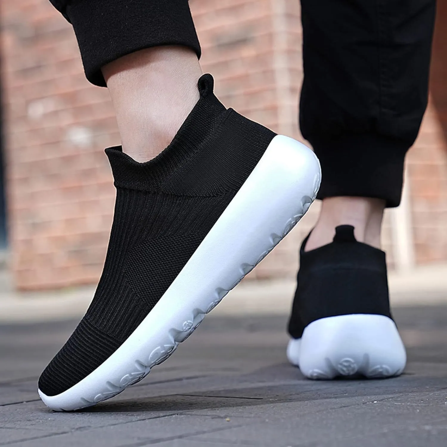 Men's High Top Sock Shoes Summer Mesh Breathable Sneakers Comfortable Solid Slip On Sneakers Labor Work Shoes