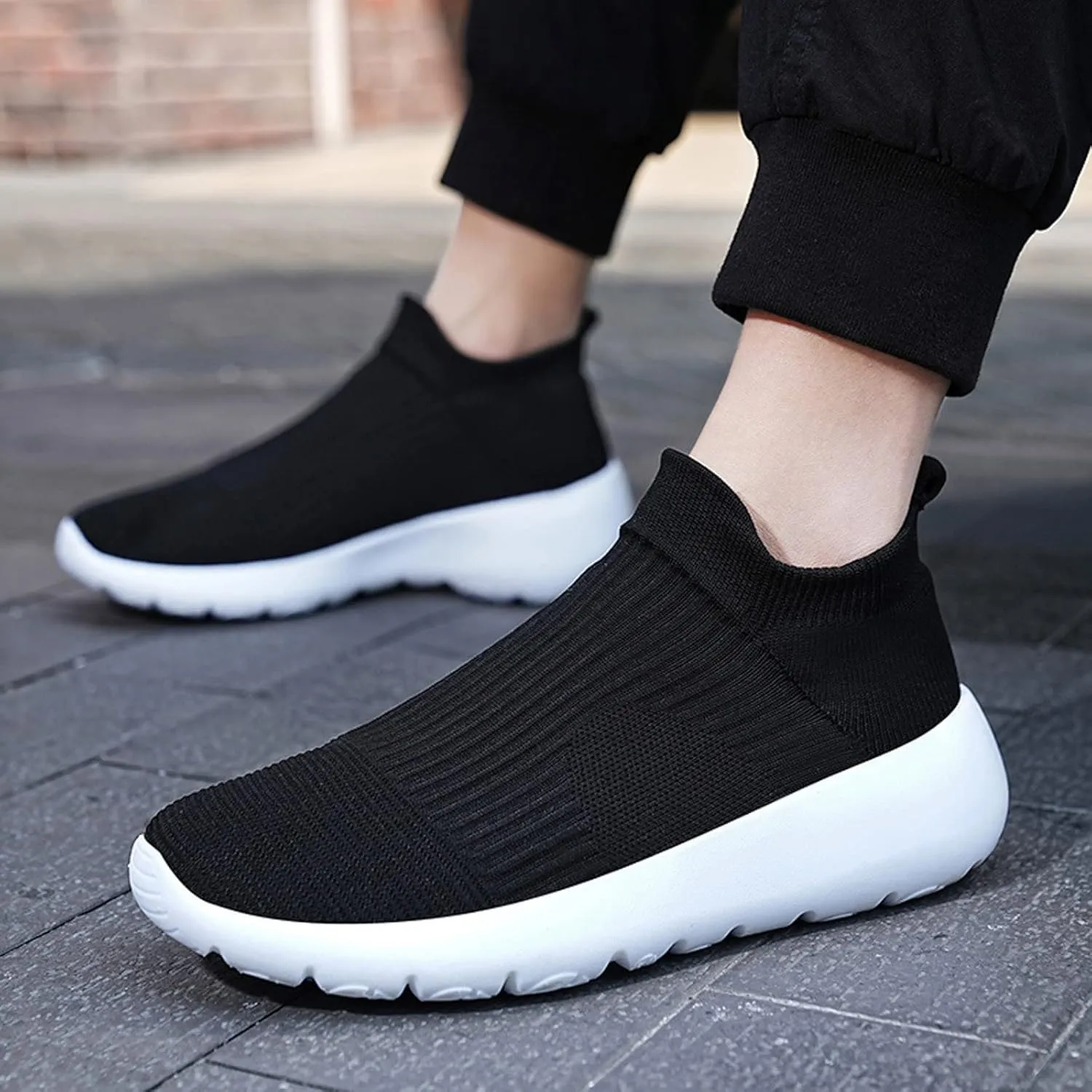 Men's High Top Sock Shoes Summer Mesh Breathable Sneakers Comfortable Solid Slip On Sneakers Labor Work Shoes