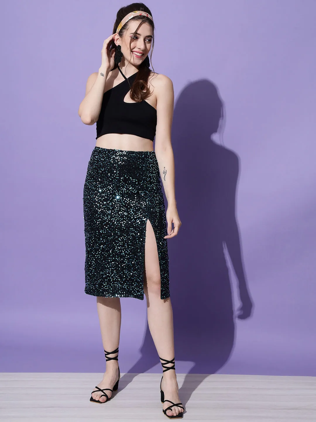 Mint Blue Sequin Party Skirt