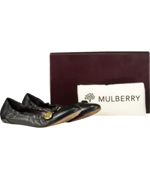 Mulberry Black Bayswater Ballerina Leather Pumps UK 7 EU 40 