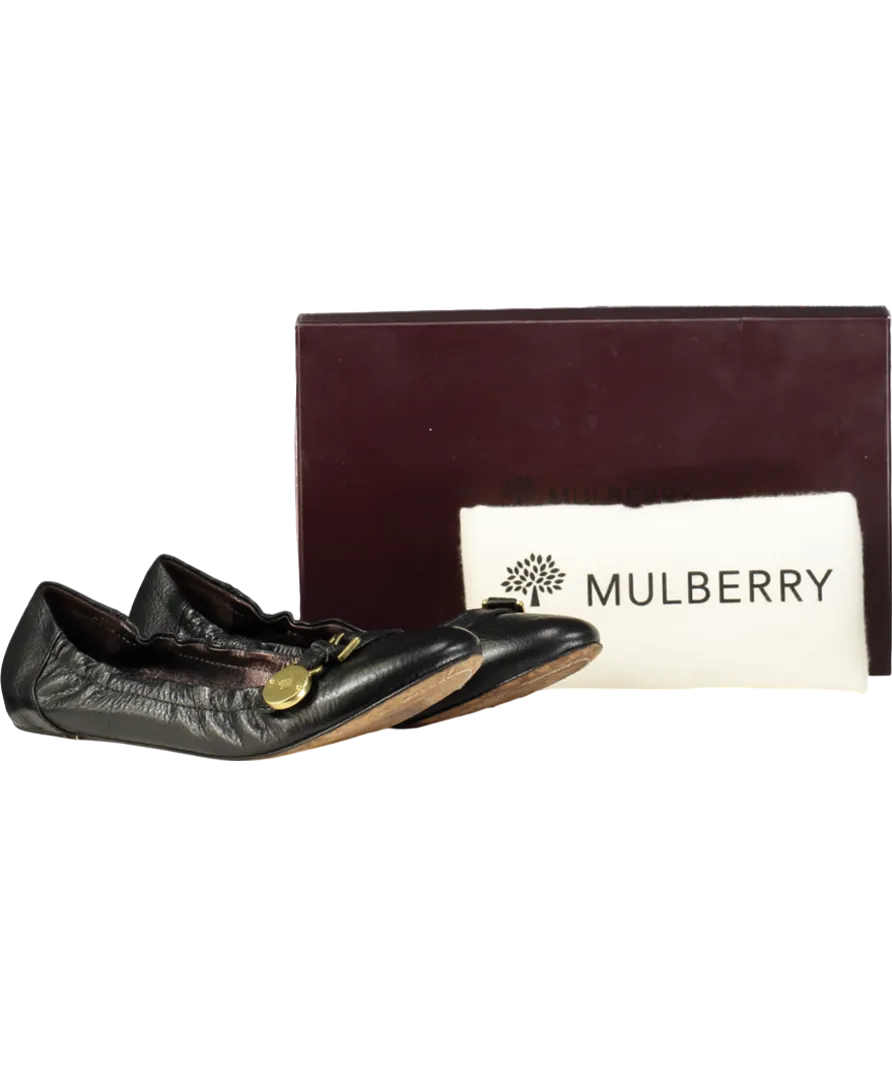 Mulberry Black Bayswater Ballerina Leather Pumps UK 7 EU 40 