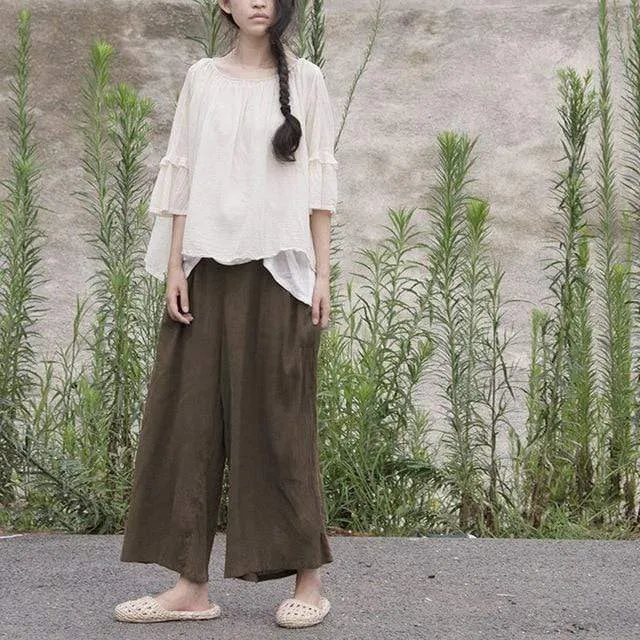 Ramie Vintage 3/4 Palazzo Pants | Lotus