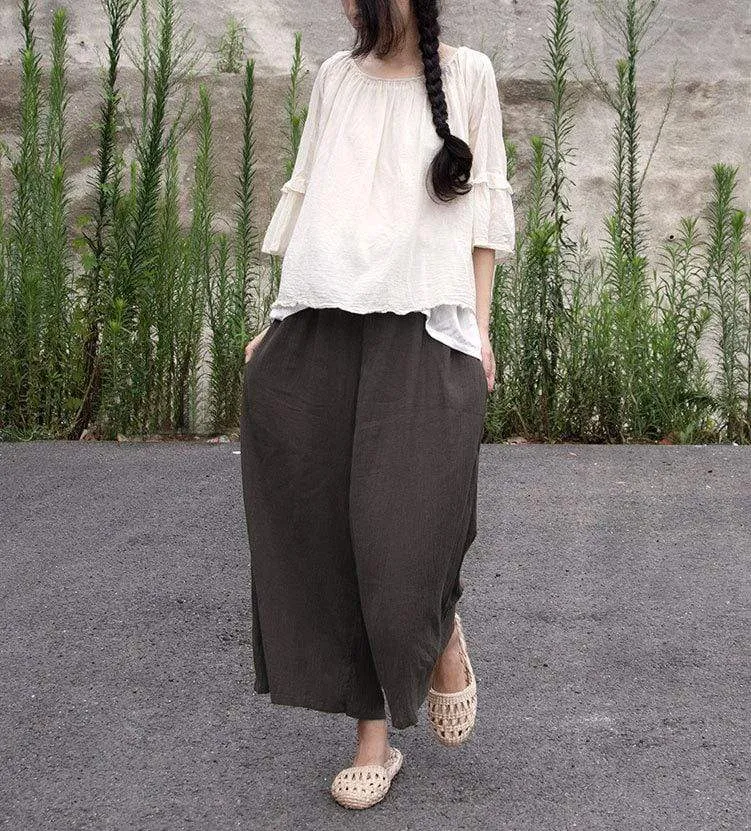 Ramie Vintage 3/4 Palazzo Pants | Lotus