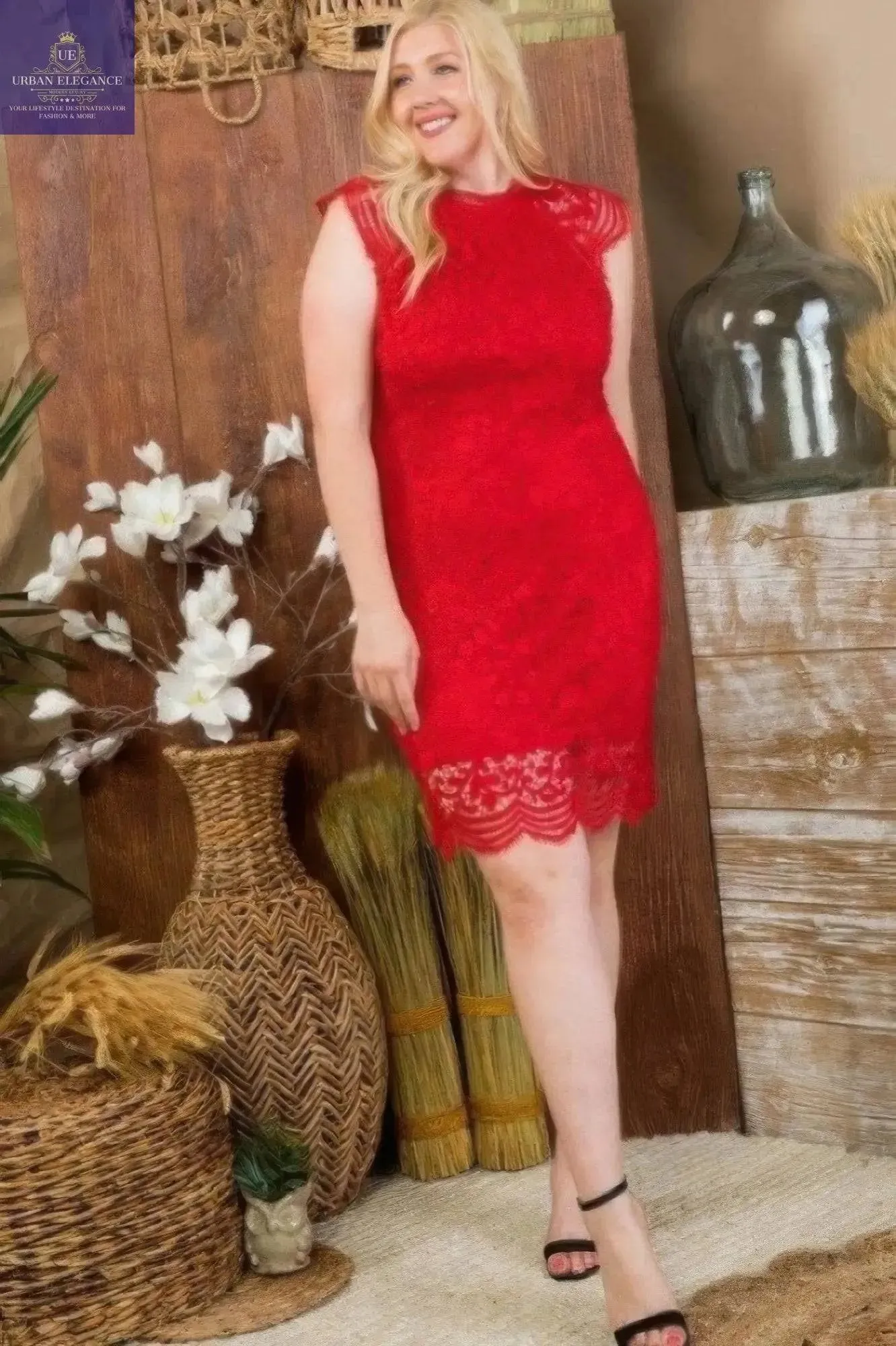 Red Lace Crochet Mini Dress