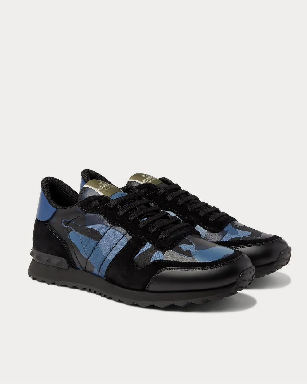 Rockrunner Camouflage-Print Canvas, Leather and Suede  Blue low top sneakers