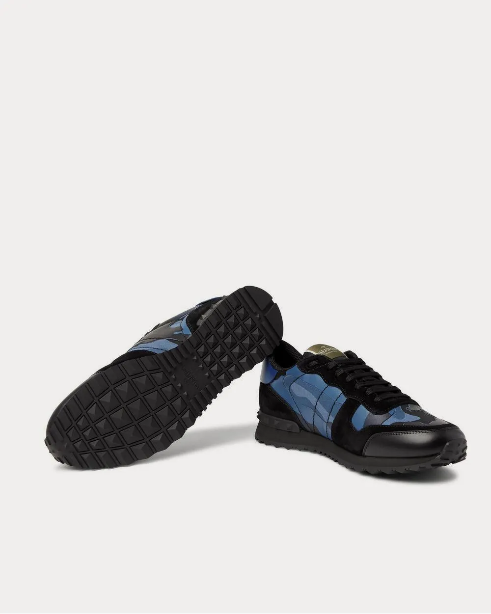 Rockrunner Camouflage-Print Canvas, Leather and Suede  Blue low top sneakers