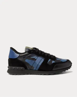 Rockrunner Camouflage-Print Canvas, Leather and Suede  Blue low top sneakers