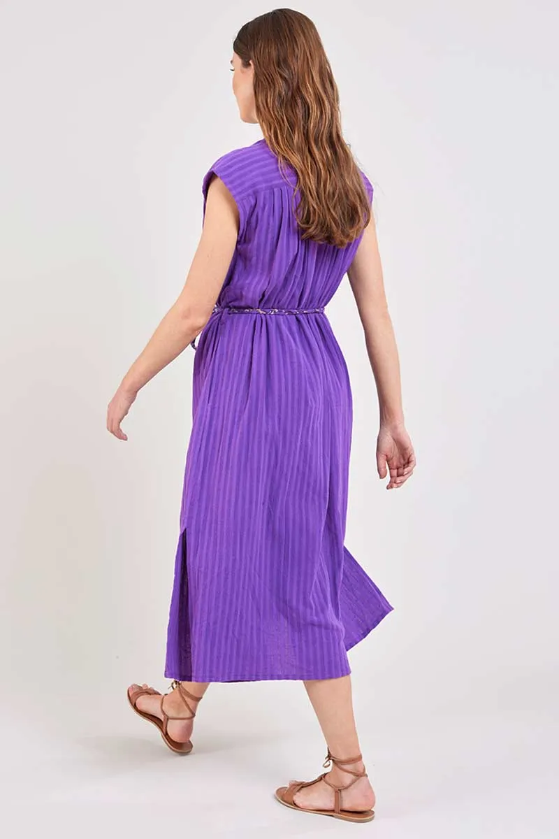 Samantha Purple Cotton Dobby Dress